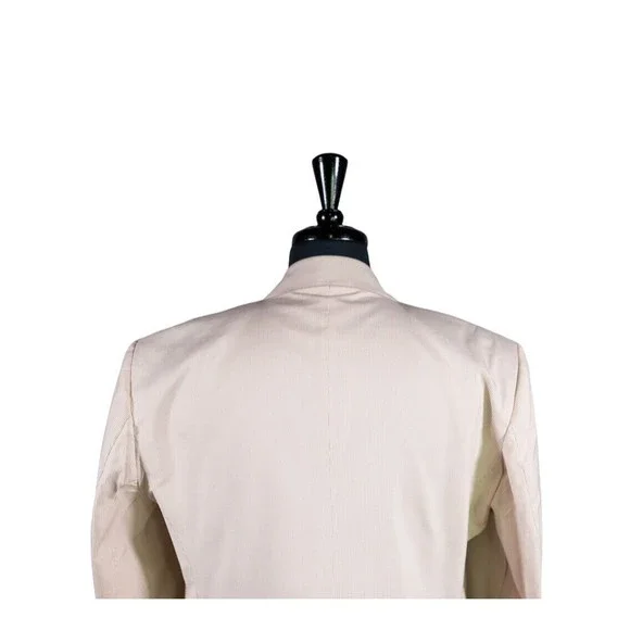 Mens Blazer Beige Striped Cotton Dress Formal Suit Jacket Wedding Sport Coat 44R